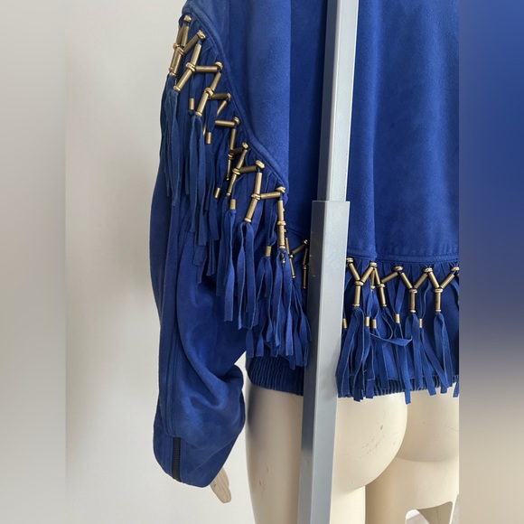 Vintage Gianni Versace 1990 Suede Leather Unisex Jacket With Beaded Fringe - Picture 5 of 17